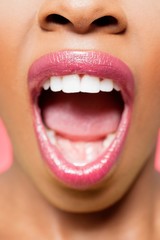 Cropped image of African American woman with mouth open