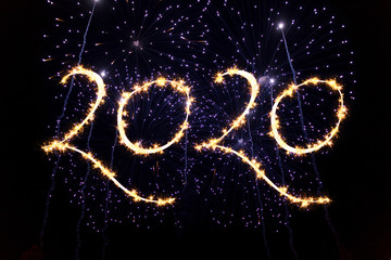 2020 happy new year background with fireworks