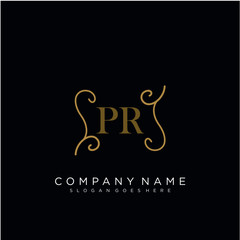 Initial letter PR logo luxury vector mark, gold color elegant classical 