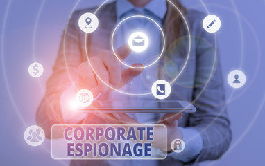 Conceptual hand writing showing Corporate Espionage. Concept meaning form of espionage conducted for commercial purpose