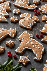 Christmas gingerbread cookies on a dark background