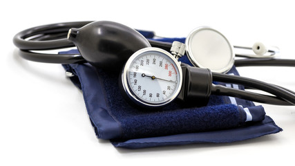 Tonometer, blood pressure measuring instrument on a white isolated background_