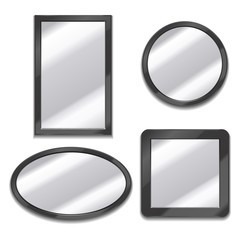 Realistic Detailed 3d Different Shape Mirrors Set. Vector