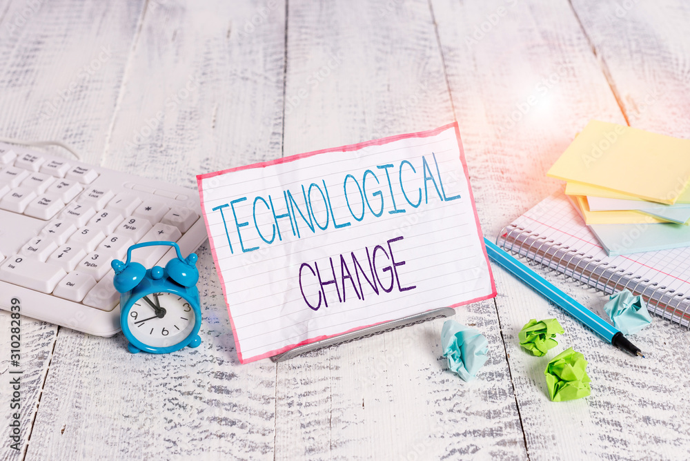 Poster word writing text technological change. business photo showcasing increase in the efficiency of a pr