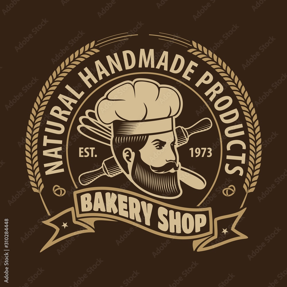 Wall mural Bakery logo design template with Chef Baker. Vector illustration