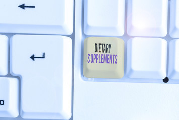 Word writing text Dietary Supplements. Business photo showcasing Product taken orally intended to...