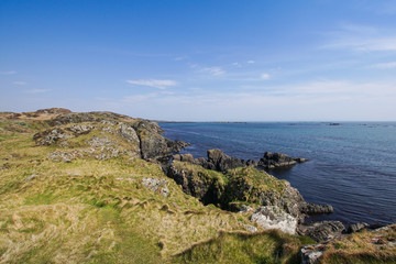 The Atlantic ocean seen from Lagavulin bay on Islay