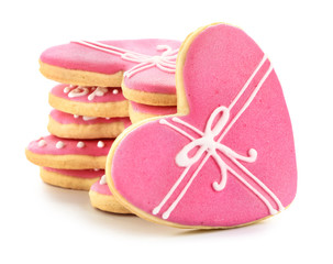 Heart shaped cookies for Valentine's day on white background