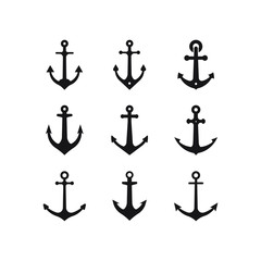 Set of anchor icon design. Sailor symbol isolated on white background. Vector illustration