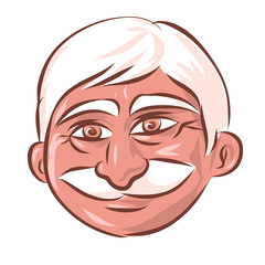 Portrait of a grandfather. On the swarthy face a kind smile. Gray hair and mustache. Vector isolated illustration.
