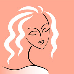 Drawn by lines girl. Long hair. Vector illustration on the theme of beauty and fashion.