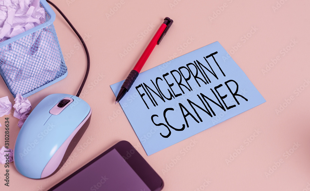 Poster conceptual hand writing showing fingerprint scanner. concept meaning use fingerprint for biometric v