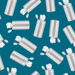 Realistic Detailed 3d White Blank Wet Wipes Package Template Mockup Seamless Pattern Background. Vector