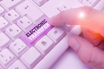 Word writing text Electronic Transfer. Business photo showcasing transaction that takes place over a computerized network