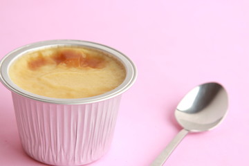delicious egg flan in aluminum container