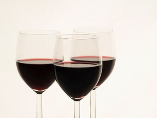 Close up of red wine glasses
