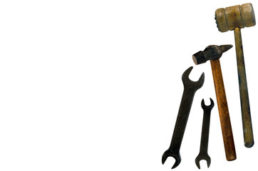A set of tools for repair. Isolated objects on a white background: hammers and wrenches.