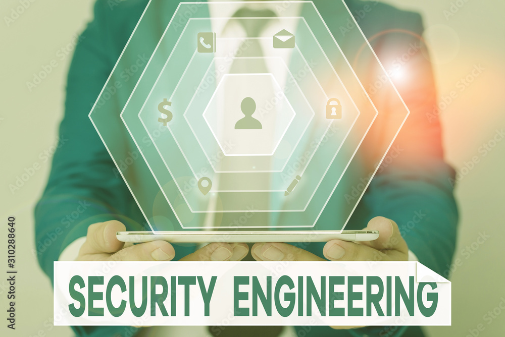 Poster word writing text security engineering. business photo showcasing focus on the security aspects in t