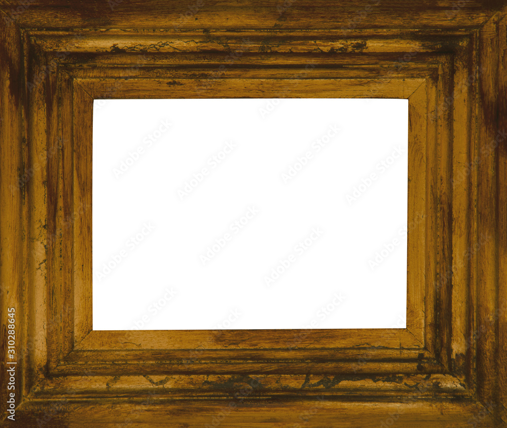 Wall mural gilded vintage frame closeup isolated on white background.