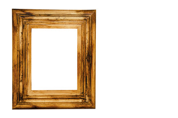 Gilded vintage frame closeup isolated on white background.