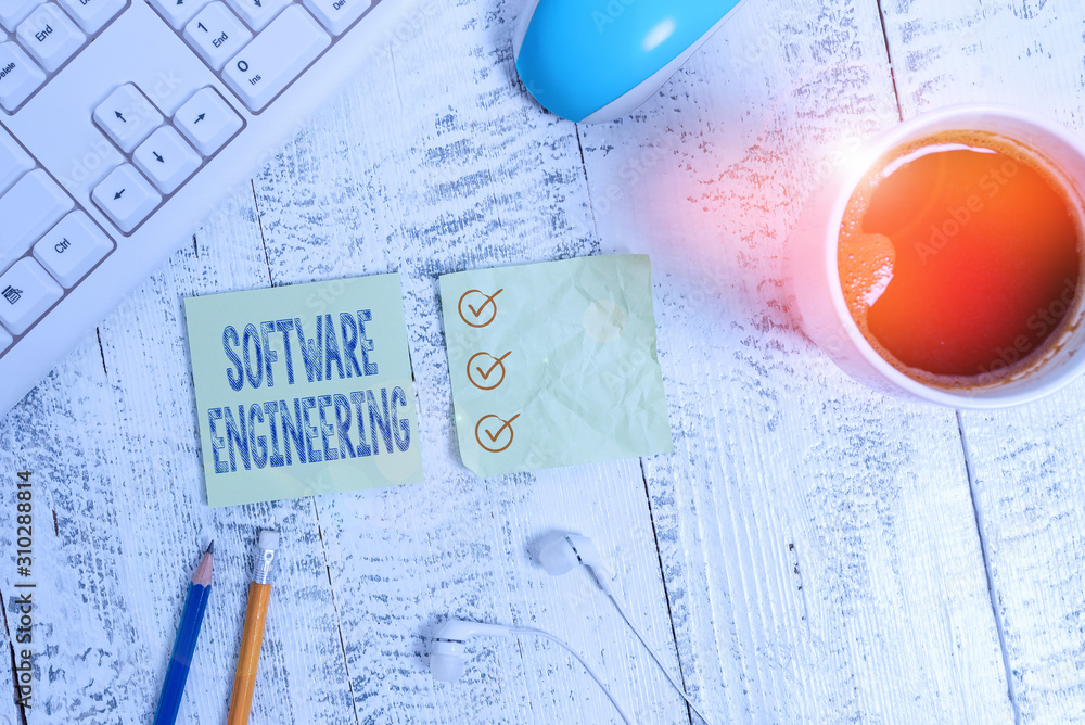 Poster conceptual hand writing showing software engineering. concept meaning apply engineering to the devel