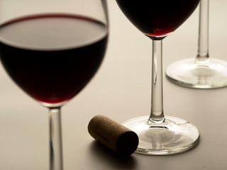 Close up of red wine glasses