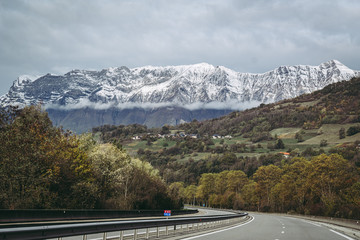 SAVOY, FRANCE / NOVEMBER 2019: View of the famous Dent d'Arclusaz  mountain