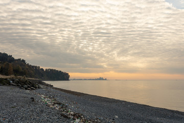 Garbage on the Black Sea. Landfill and dirt. The problem of the world with pollution and garbage