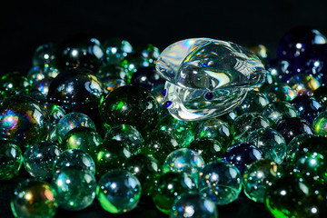 Christmas New Year bright bokeh glass hedgehogs background of balls