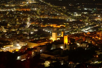 Elevated view of the city of Terracina, Italy, at night.