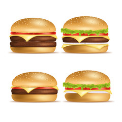 Realistic Detailed 3d Classic American Hamburger Set. Vector