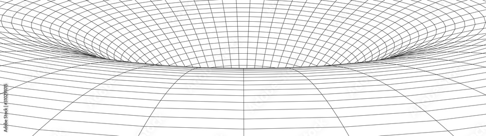 Poster vortex. vector perspective curved grid. wireframe abstract tunnel. 3d vector wormhole with a mesh st