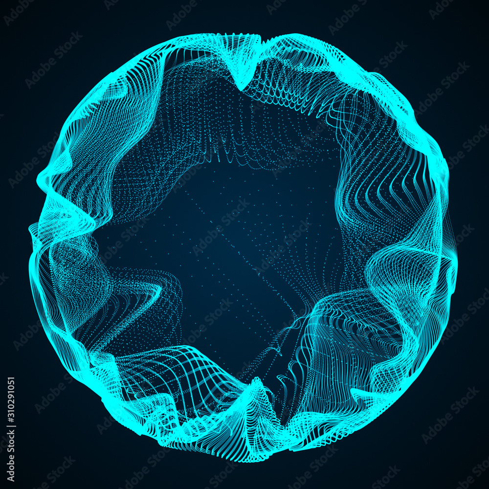 Poster futuristic sphere of multiple points. abstract wormhole. illustration in space style. 3d rendering.