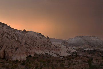 Twilight in Cappadocia mountains after a thunderstorm 