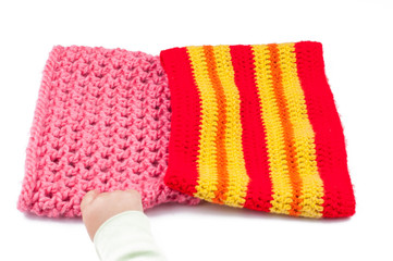 Woolen scarves isolated on white background.Copy space