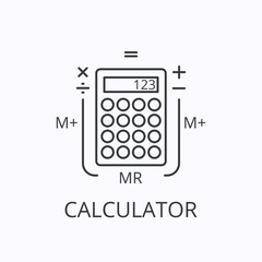 Calculator black thin line icon in flat style on white background. Vector illustration