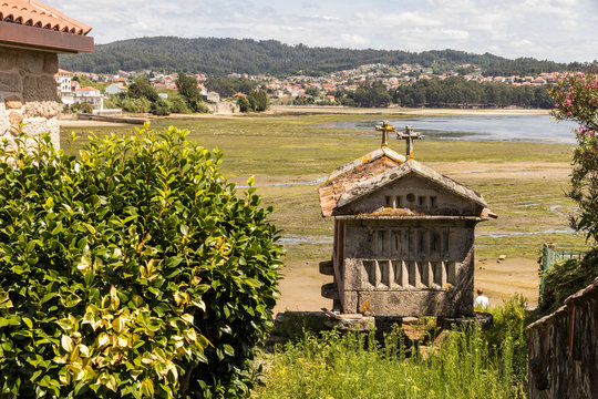 Combarro, Spain. A typical Galician horreo or granary in the town of Combarro