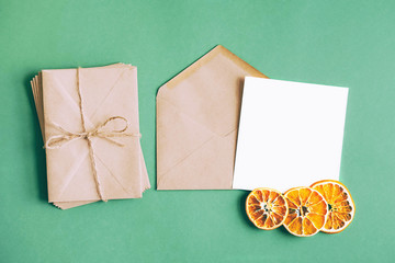 Envelopes for letters on a green background.