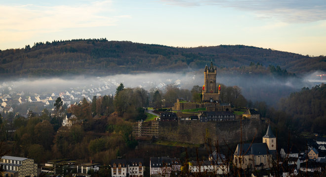 Foggy day at one of the most important monuments in northern Hesse the Wilhelmsturm near Dillenburg