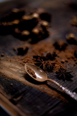 Spice on wooden desk chocolate