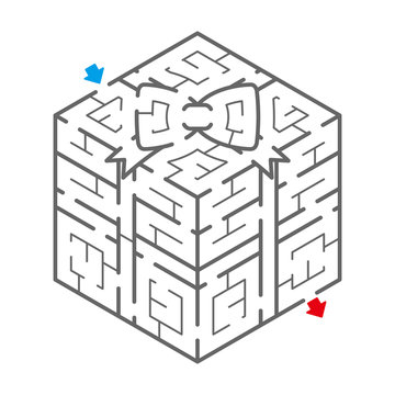 ギフトボックスのアイソメトリック迷路（塗り絵）