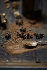 Chocolate on wooden desk spice