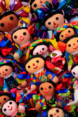 Fototapeta na wymiar Queretaro, Mexico - Dic 2017 The dolls are made of cloth and are dressed similar to the traditional dress of Mazahua women, an indigenous group found in the State of Mexico and Michoacán.