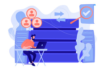 Developer working with management information system. Information system security and integrity, big data, financial information organization concept. Vector isolated illustration. © Visual Generation