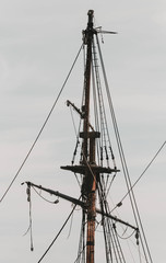 Ship from the "Master and Commander: The Far Side of The World" movie.  Old beautiful ship. Wooden mast.