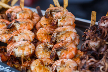 shrimp at the counter of the street food festival