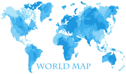 Vector watercolor illustration of retro vintage world global map painted in blue ink - 310303440