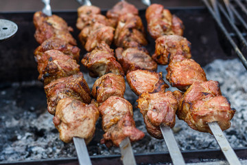 barbecue at the counter of the street food festival