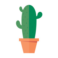 Big and tall friendly cactus in an orange pot with three arms and spikes. Flat design illustration.