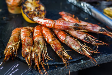 shrimp at the counter of the street food festival